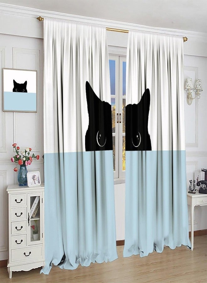 JADERYS Funny Cat Curtains Cartoon Cute Pet Animal Black Cat White Blue Bedroom Living Room Bathroom Blackout Rod Pocket Decoration Window Drapes 2 Panels W21xL45in - Image 4